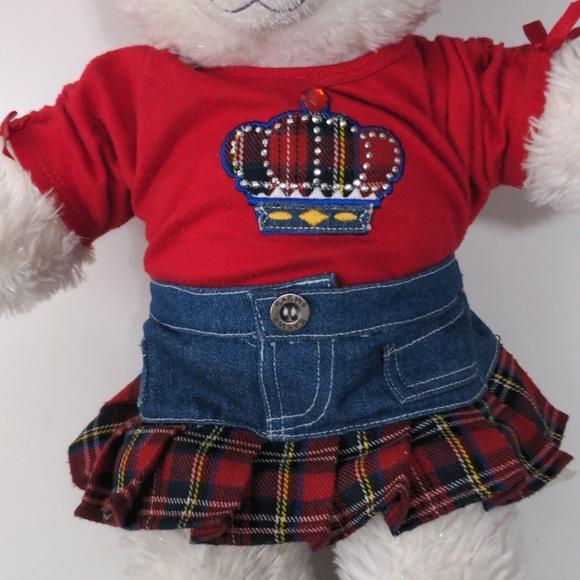 Build-A-Bear Red Top Denim Skirt Black Shoes - Picture 3 of 12